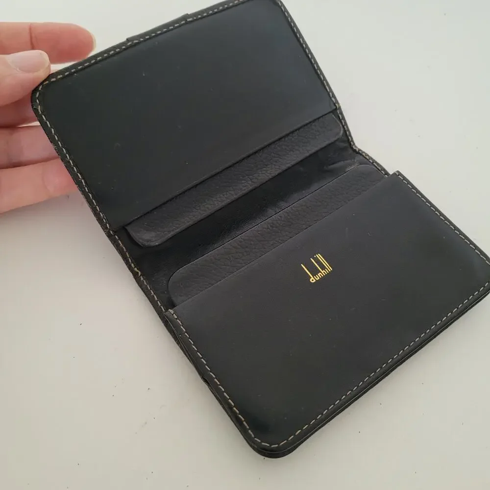 Dunhill Designer Card Wallet Black Bifold Leather Folding Small Logo Vintage
